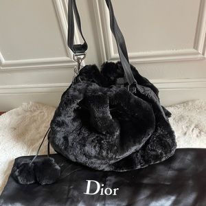 Christian Dior Cannage Bucket Bag Nylon/Fur/Leather
